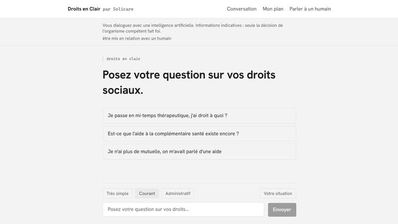 Écran de saisie d'une question sur les droits sociaux